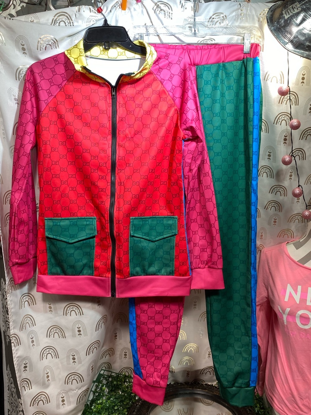 Bold Colorblock Women's Jumpsuit - Pink & Green G INSPO